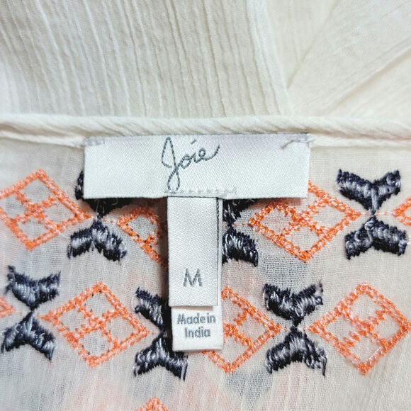 Joie Embroidered Boho Peasant Top Long Sleeve Lightweight Ivory Cream Cotton M - Picture 13 of 16
